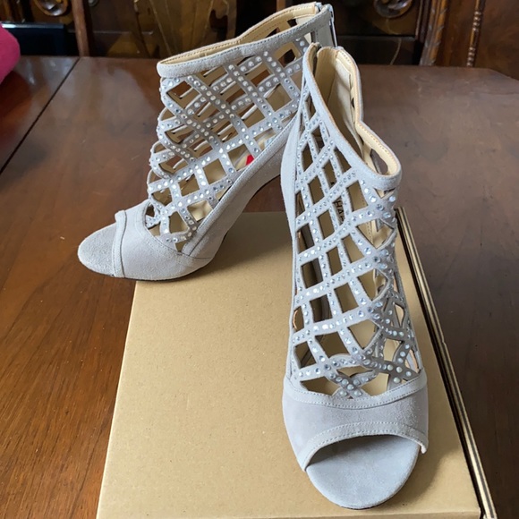 23:01 - Michael Kors Embellished Suede Cage Booties - Picture 4 of 10